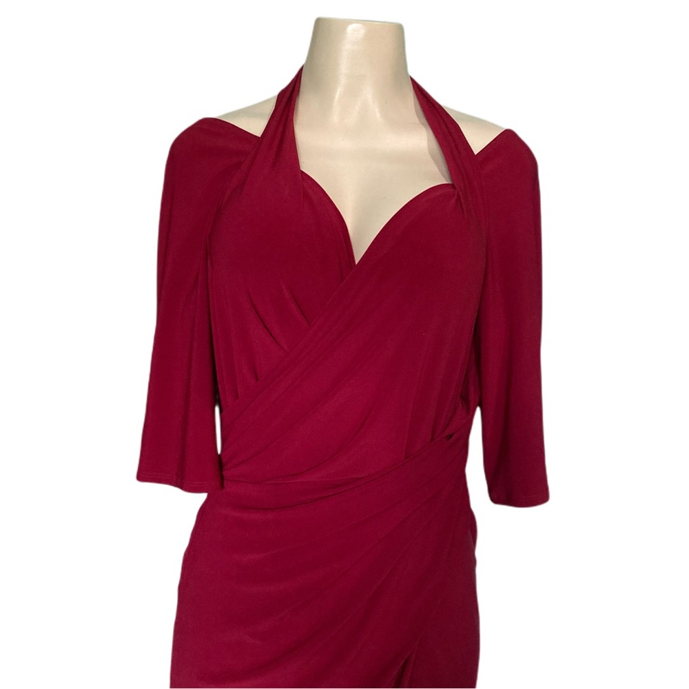Elegant Burgundy Wrap Halter Dress